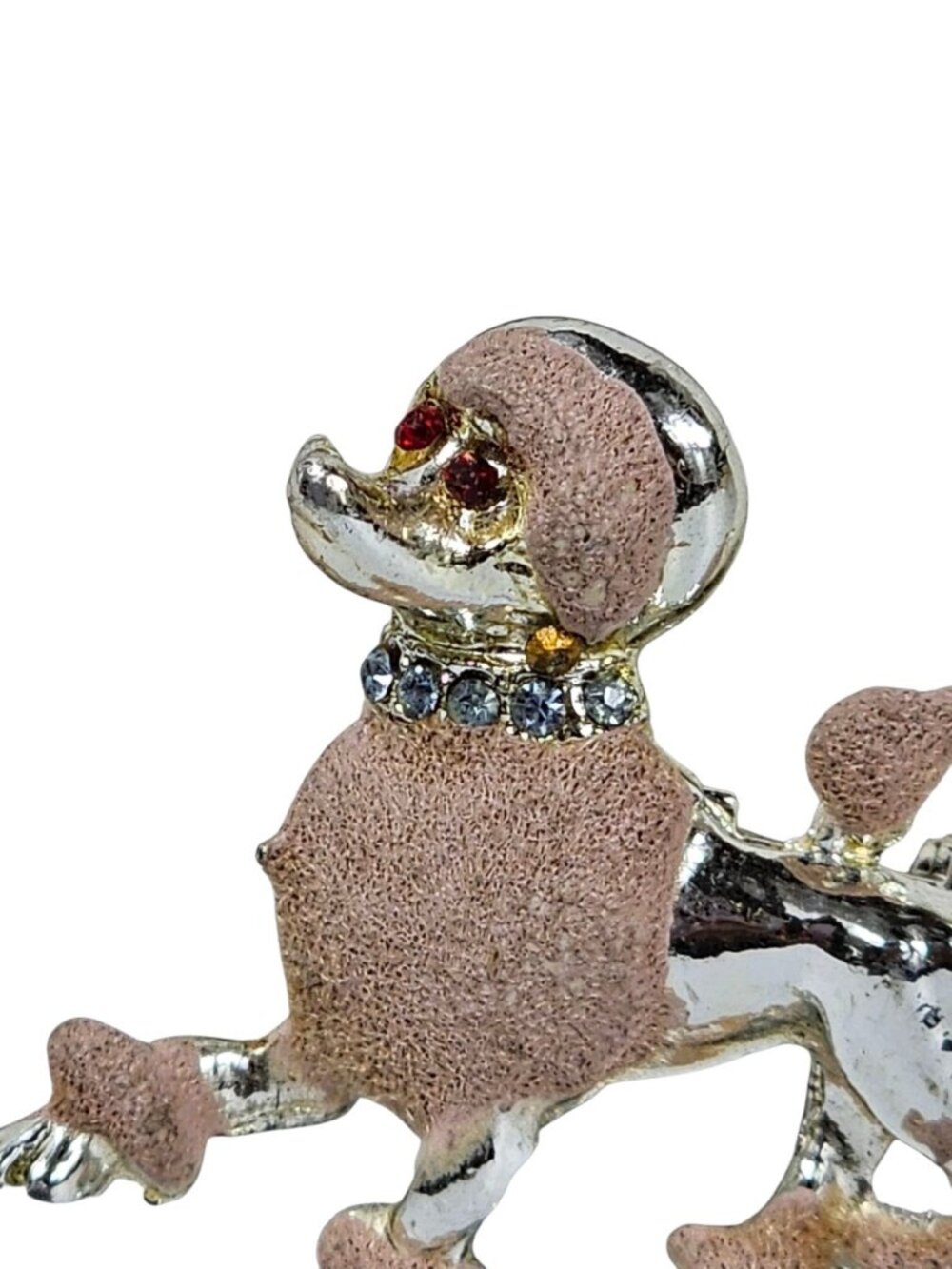 Pink Poodle Dog Brooch Pin Rhinestone Collar Textured Enamel Retro VTG - Picture 3 of 6